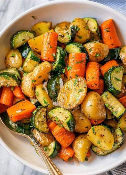 Garlic Herb Roasted Potatoes, Carrots, and Zucchini