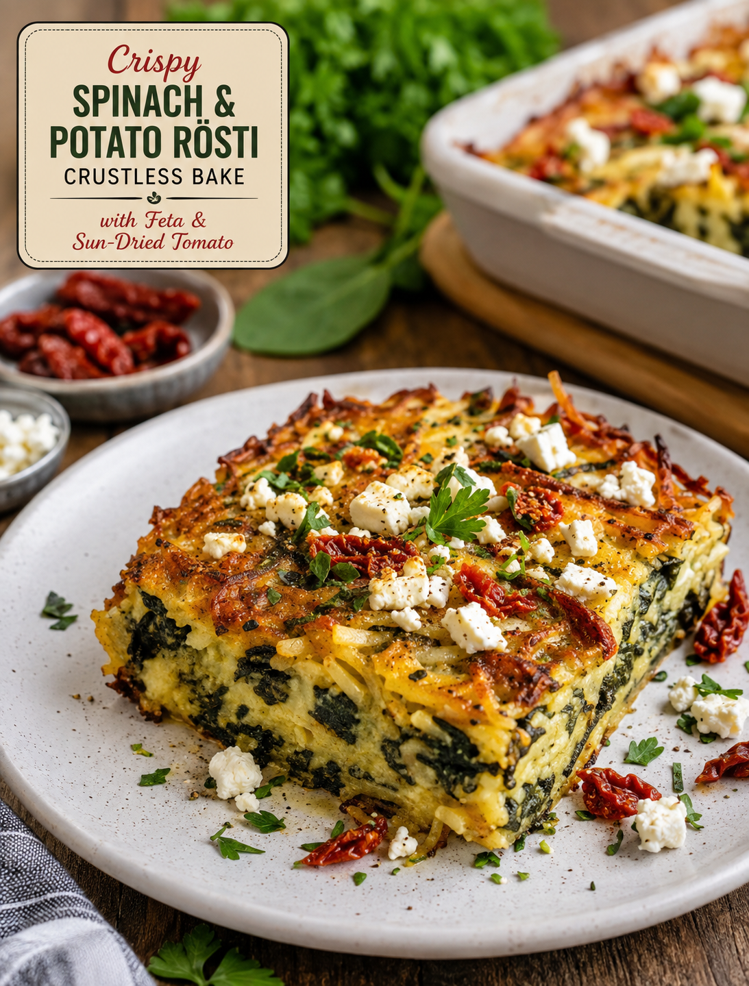 Crispy Spinach Potato Rosti With Feta & Sun-Dried Tomato