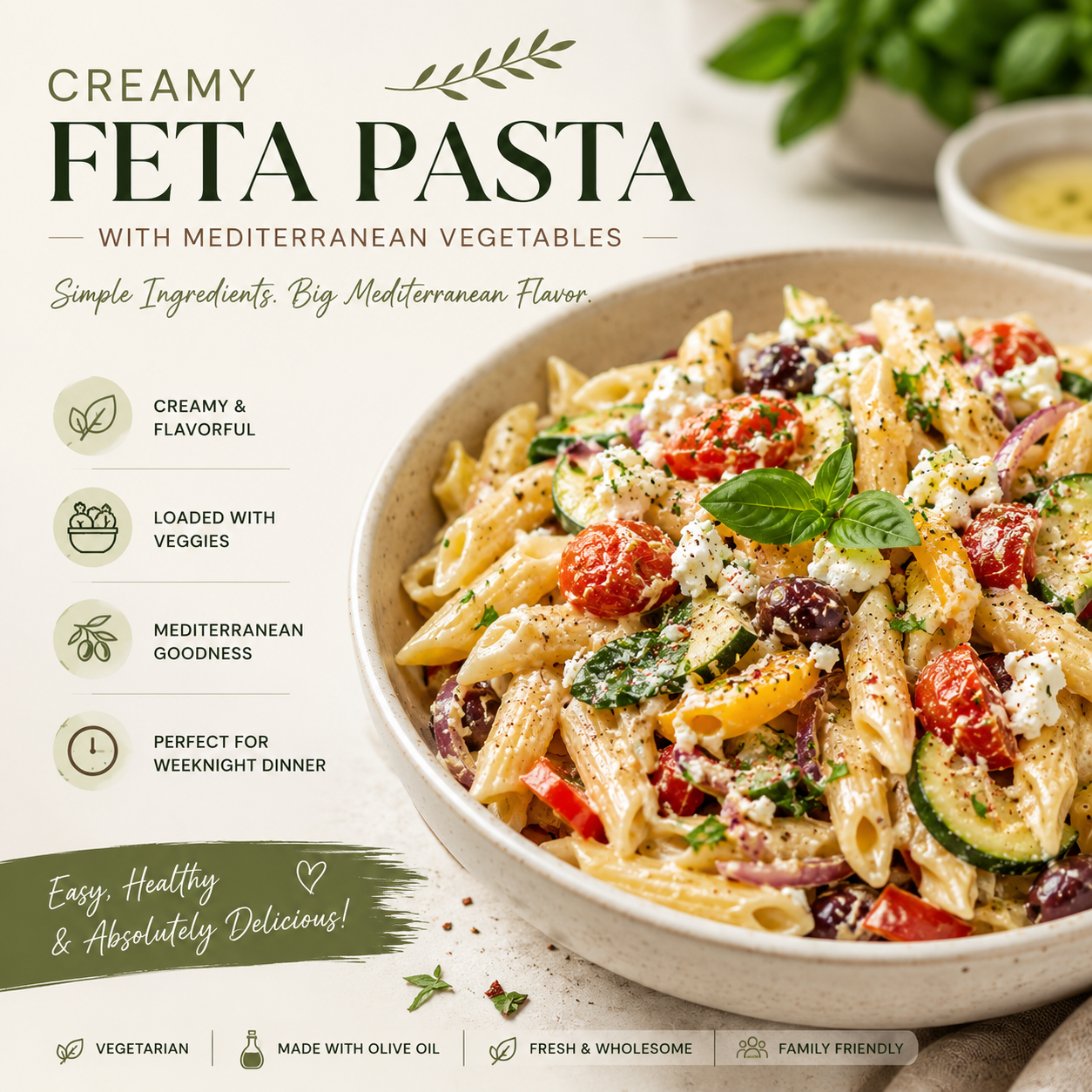 Creamy Feta Pasta with Mediterranean Vegetables