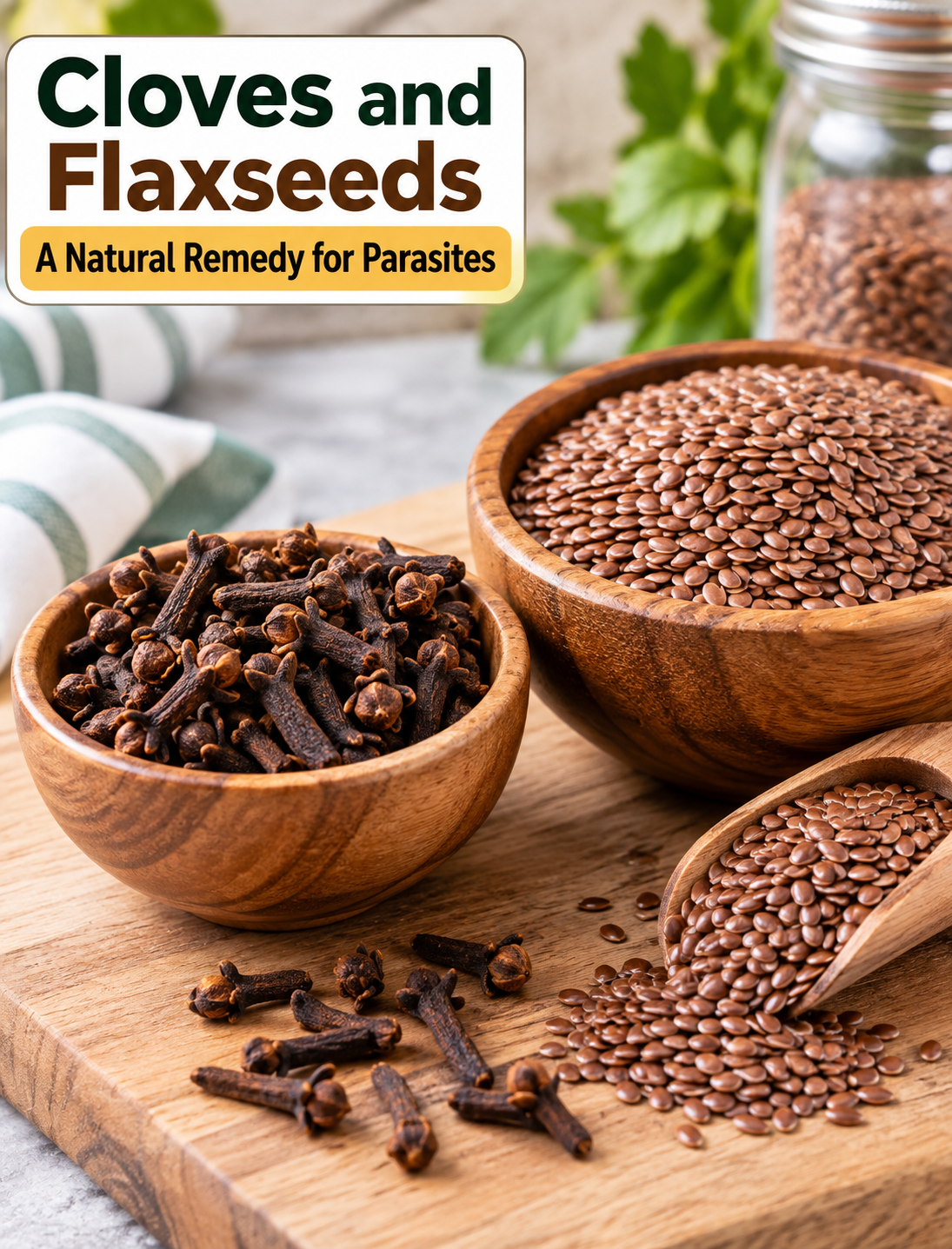 Ground cloves and flaxseeds in bowls as a traditional natural digestive wellness remedy