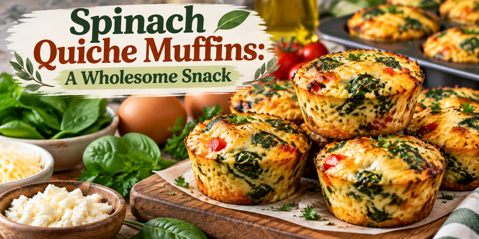 Spinach Quiche Muffins with spinach eggs cheese and fresh herbs