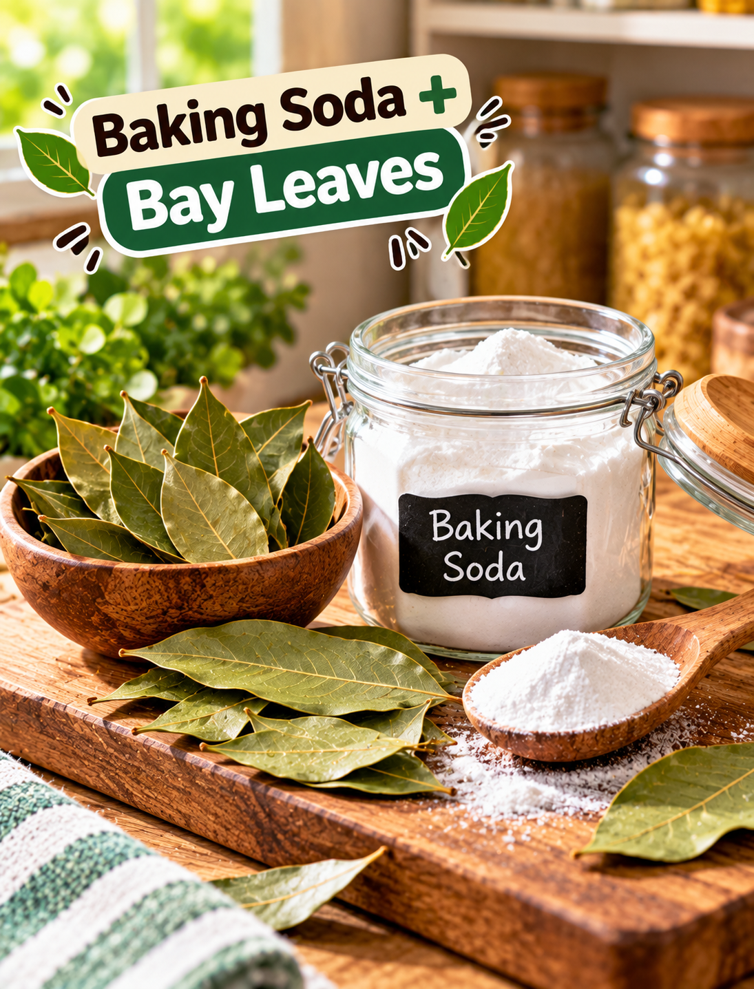 Baking soda and bay leaves for traditional home freshness and natural odor control