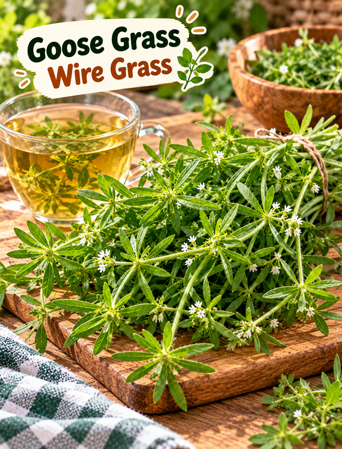 Goose grass cleavers herb with traditional urinary and kidney health information