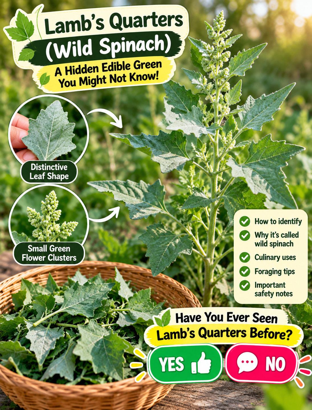 Fresh lamb’s quarters wild spinach leaves with identification and safe foraging tips