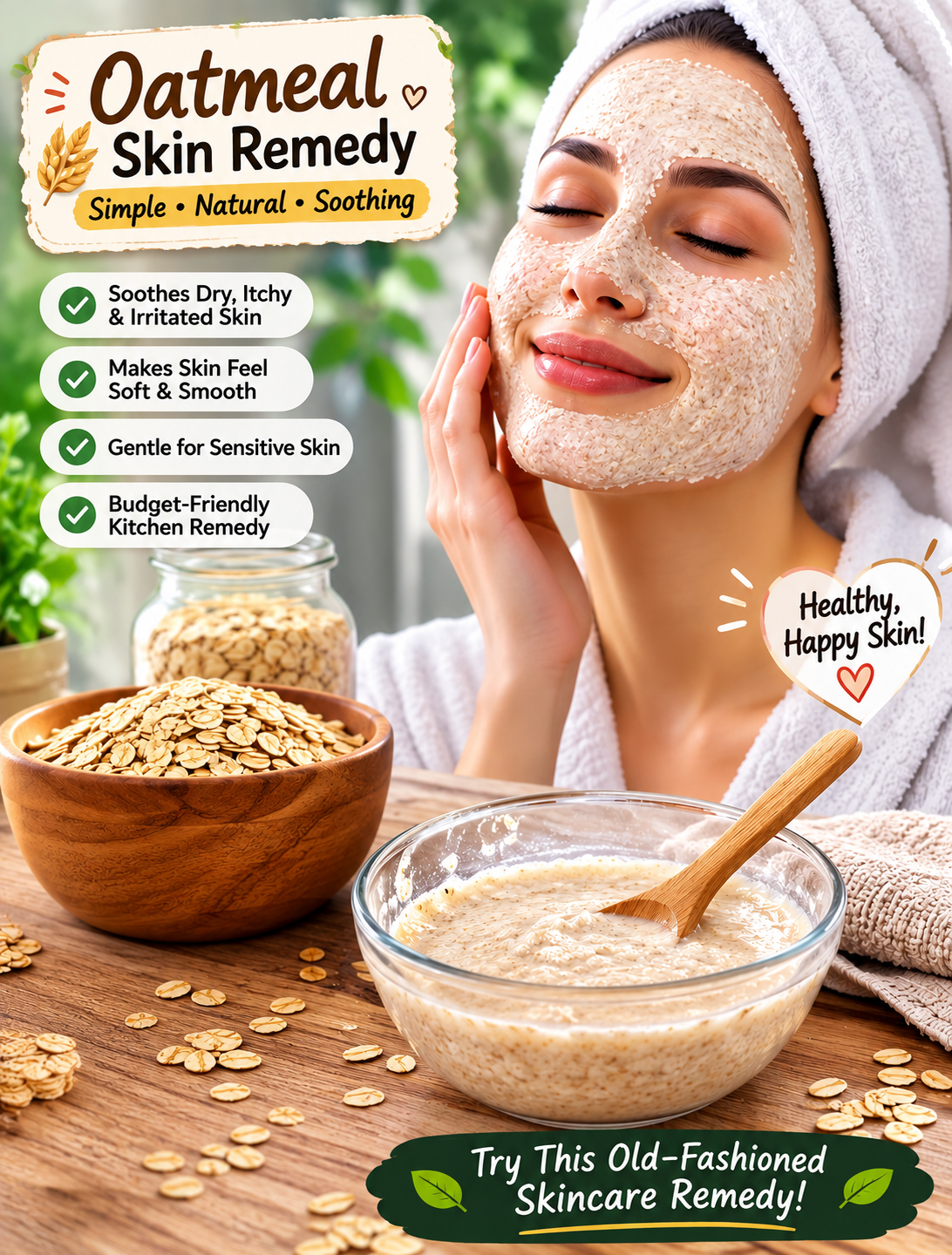 Homemade oatmeal skin remedy with finely ground oats for soothing dry and irritated skin