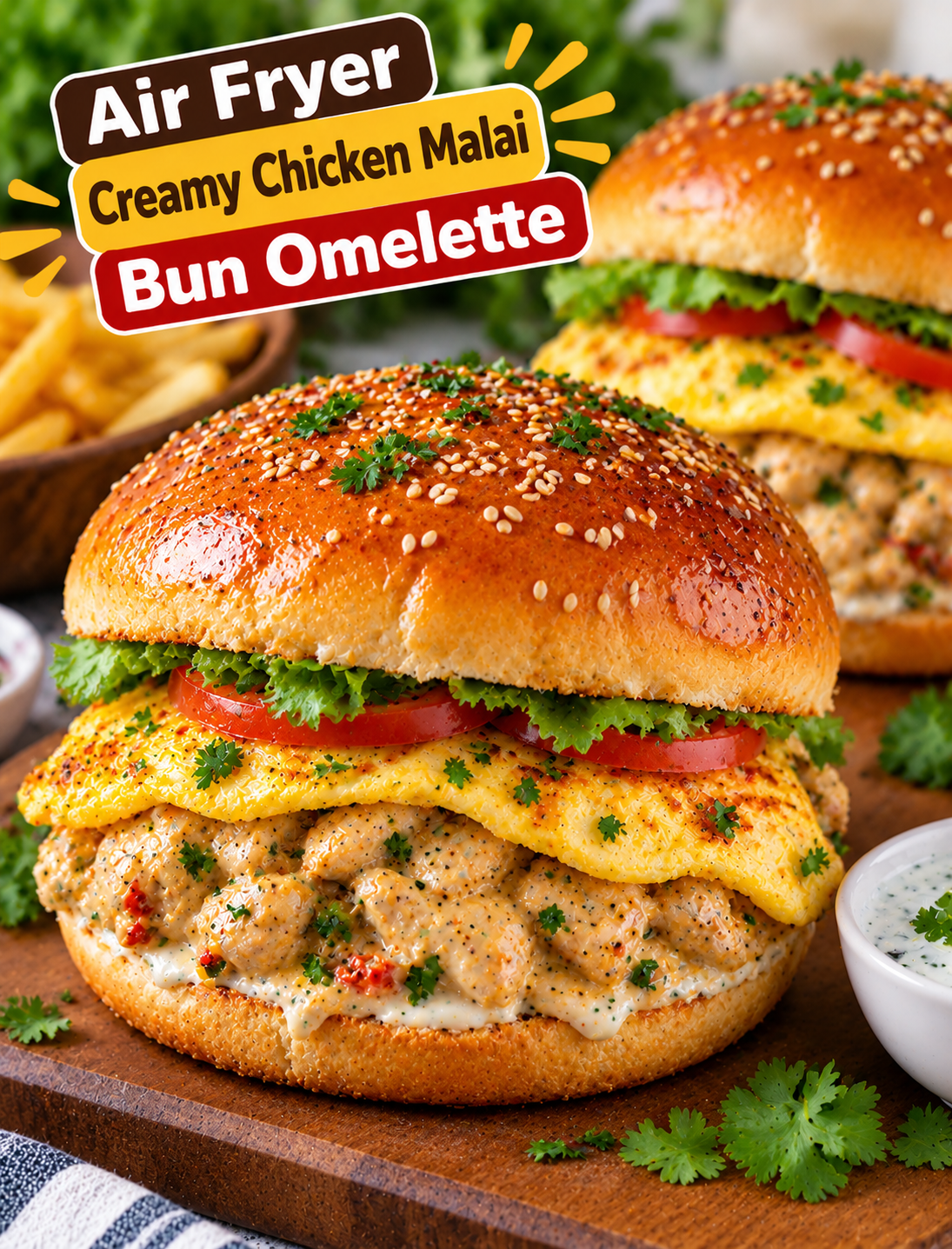 Air Fryer Creamy Chicken Malai Bun Omelette