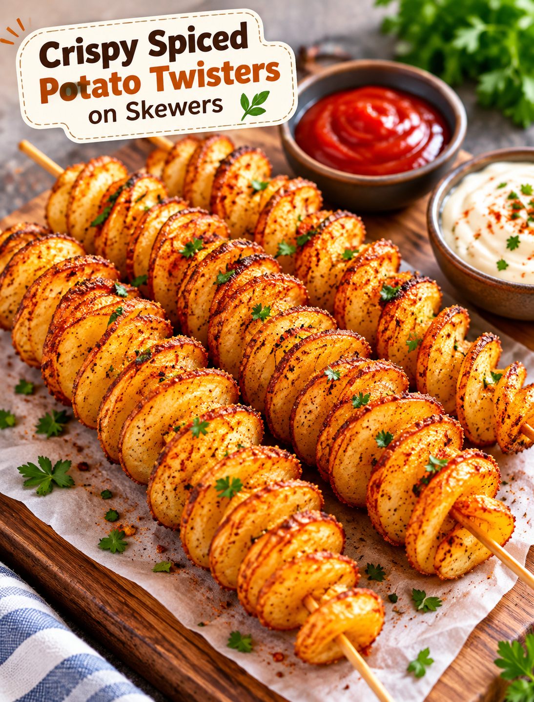 Crispy Spiced Potato Twisters on Skewers