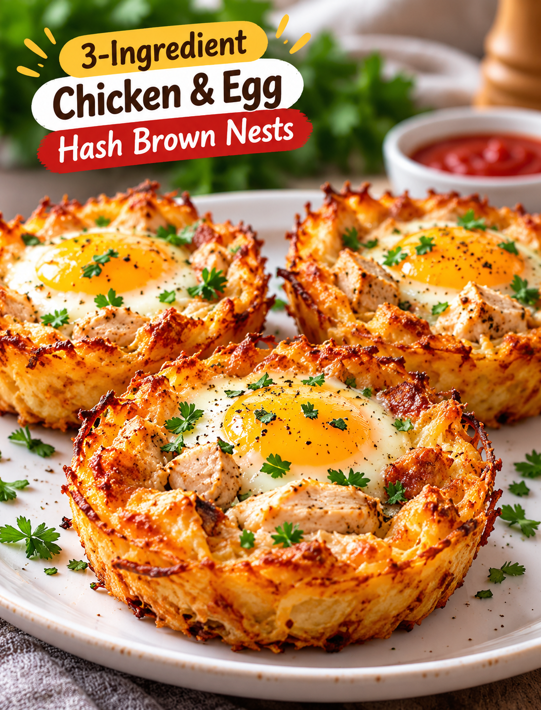 3-Ingredient Crispy Chicken & Egg Hash Brown Nests