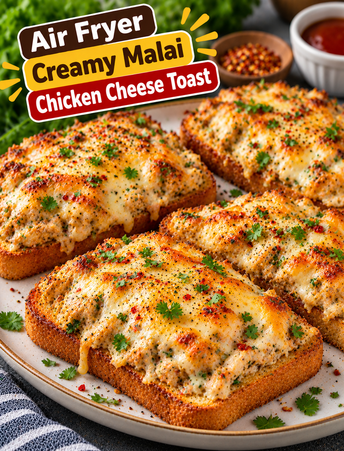 Air Fryer Creamy Malai Chicken Cheese Toast