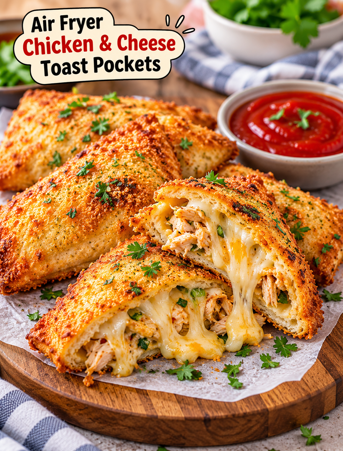 Air Fryer Crispy Chicken & Cheese Toast Pockets