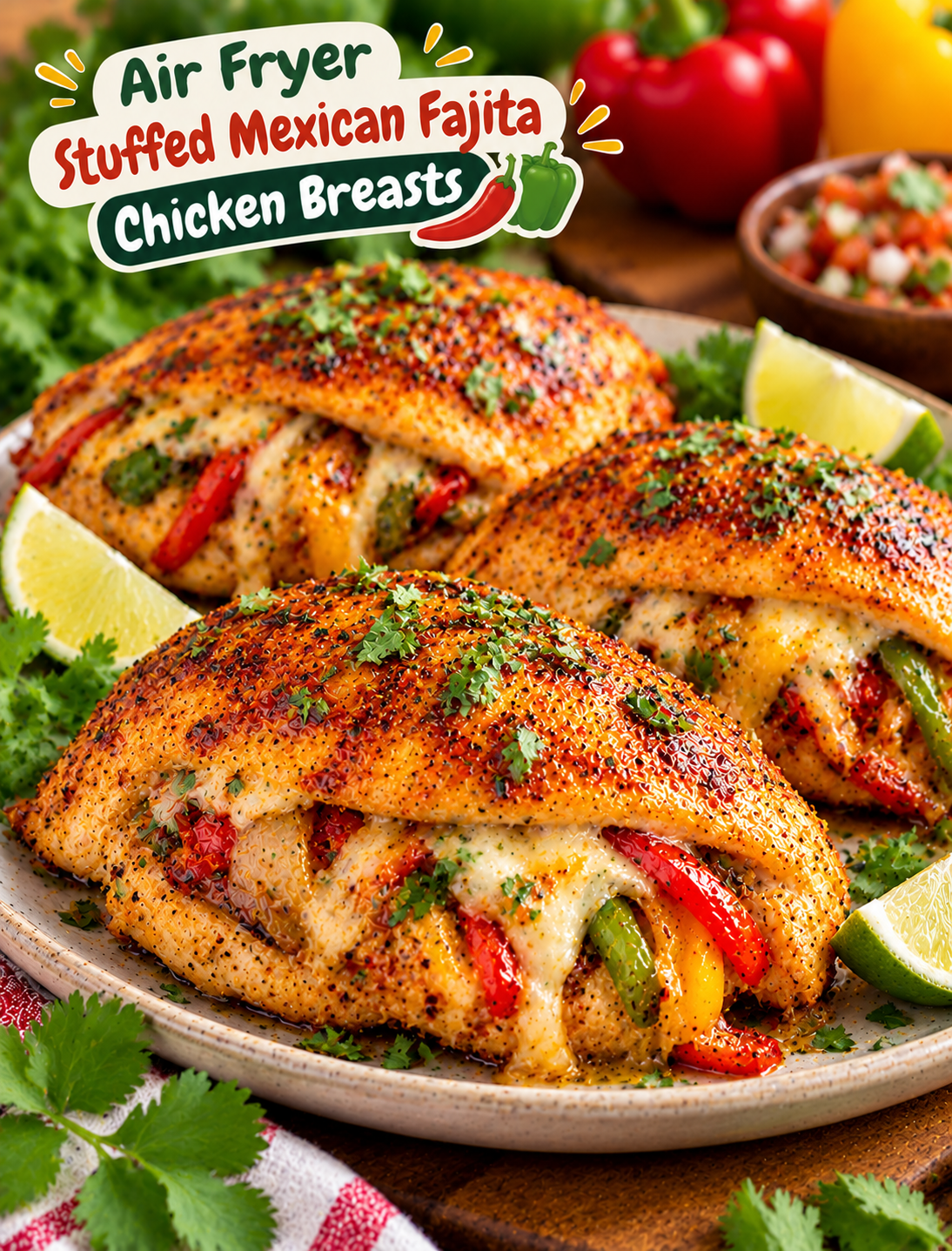 Air Fryer Stuffed Mexican Fajita Chicken Breasts