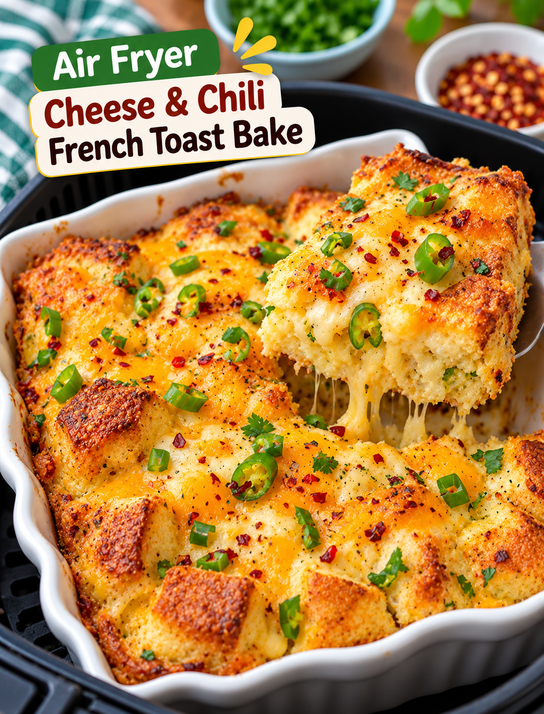 Air Fryer Cheese and Chili French Toast Bake