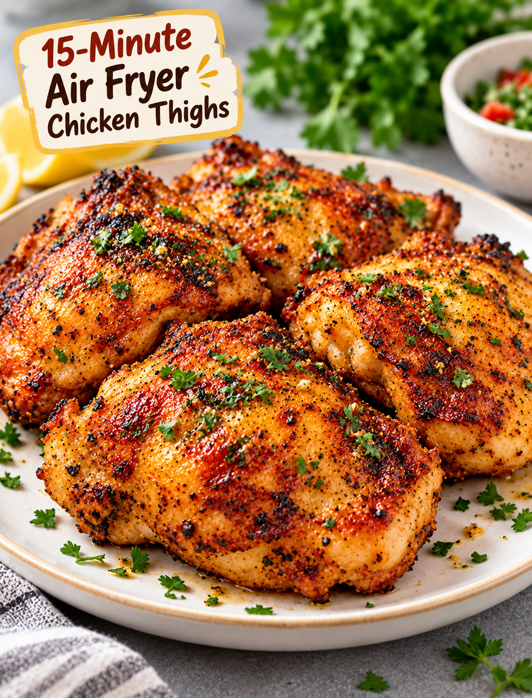 15-Minute Air Fryer Chicken Thighs with crispy seasoned exterior