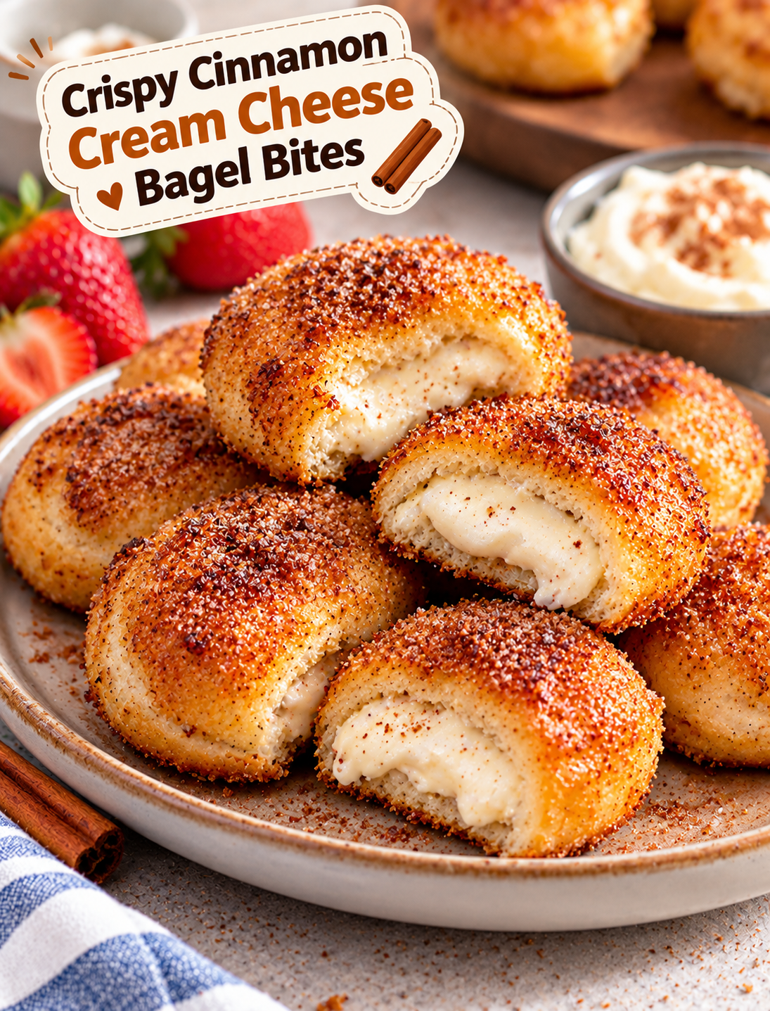 Crispy Cinnamon Cream Cheese Bagel Bites