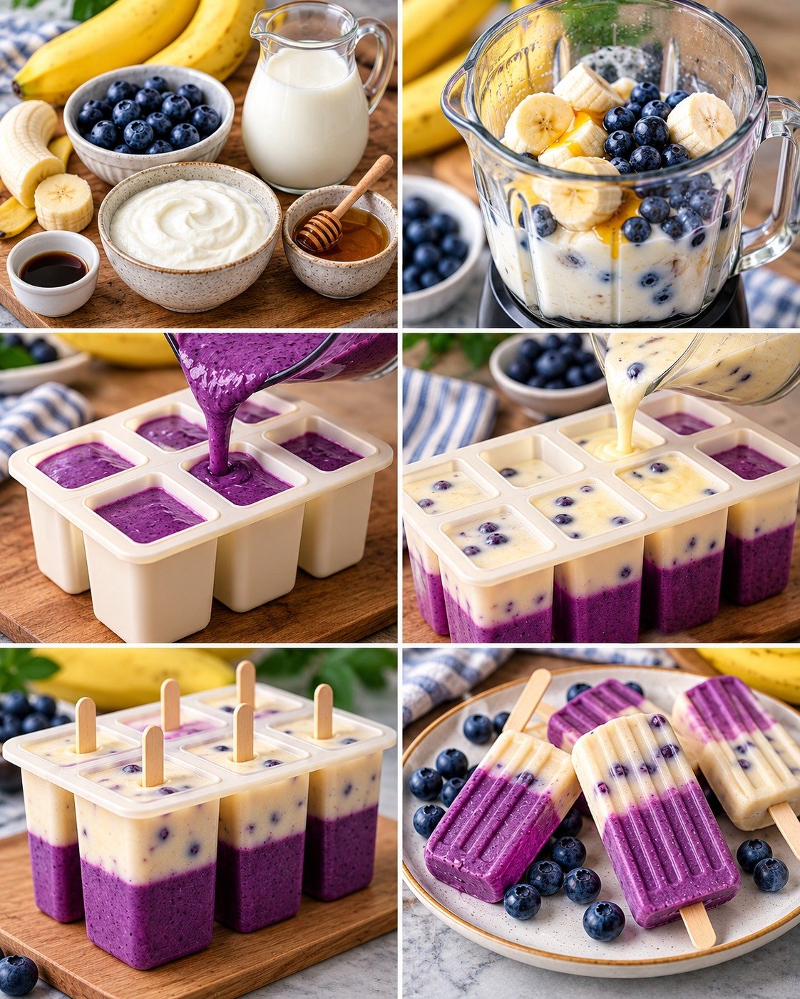 Blueberry Yogurt Popsicles with blueberries, ripe banana, Greek yogurt, honey, and a creamy frozen texture