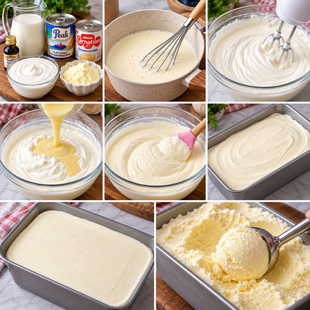Vanilla Ice Cream with a smooth creamy texture, real vanilla, rich dairy base, and classic homemade scoops