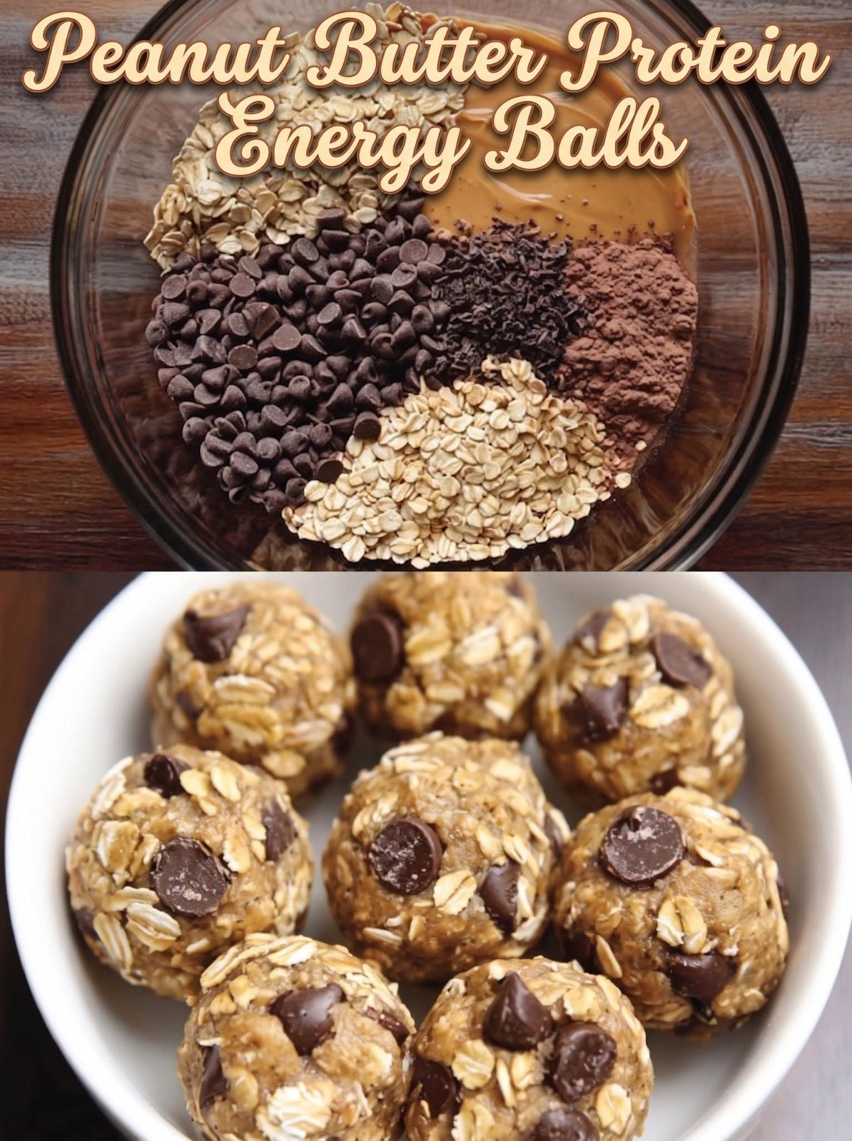 Protein Energy Balls with peanut butter, rolled oats, protein powder, chocolate chips, and a soft chewy texture