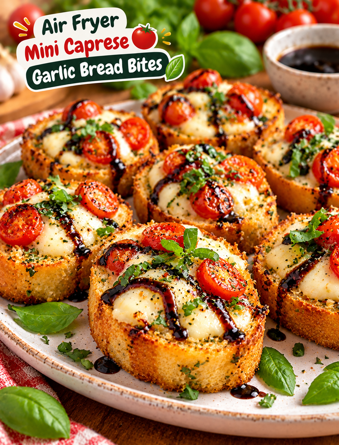 Air Fryer Mini Caprese Garlic Bread Bites