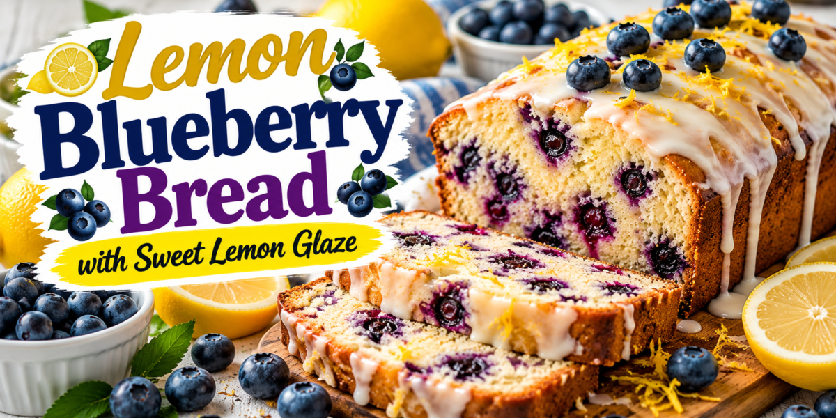 Lemon Blueberry Bread with fresh blueberries, lemon zest, and sweet lemon glaze