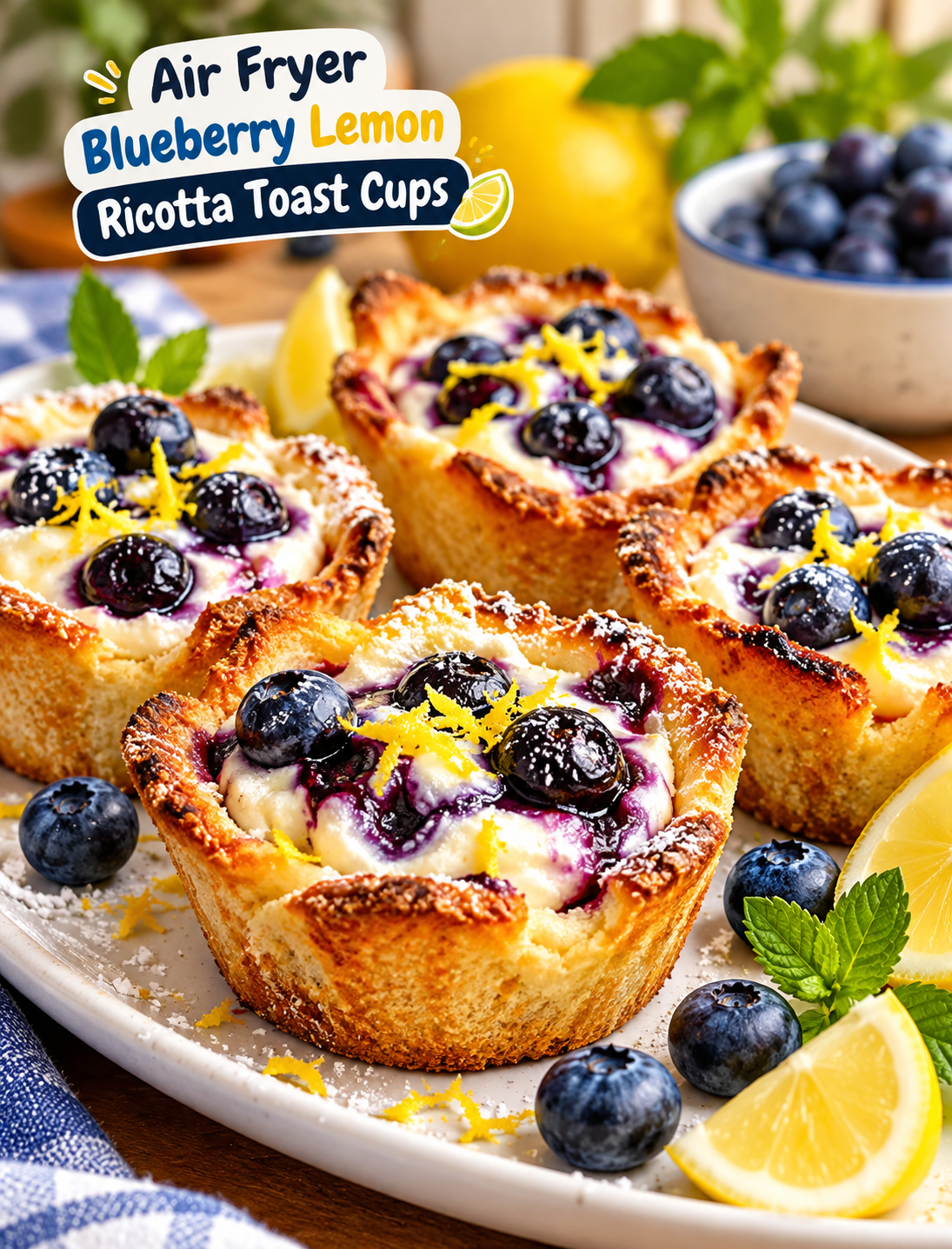 Air Fryer Blueberry Lemon Ricotta Toast Cups