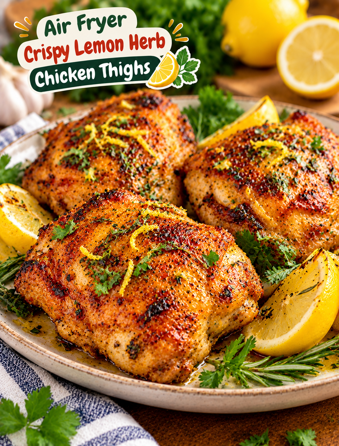 Air Fryer Crispy Lemon Herb Chicken Thighs